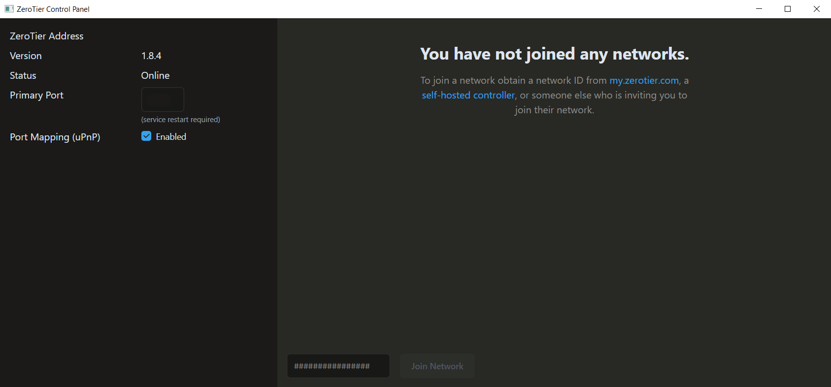 Windows ZeroTier Control Panel